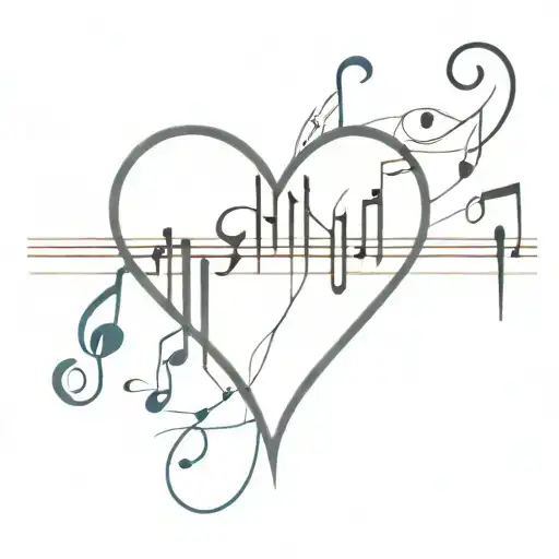 An Abstract Minimalist Tattoo Of A Heart Made Out Of Musical Symbols And Lyrics