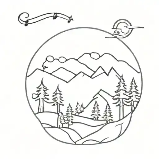 A Minimalist Tattoo Design Incorporating Musical Notes And A Forest Landscape