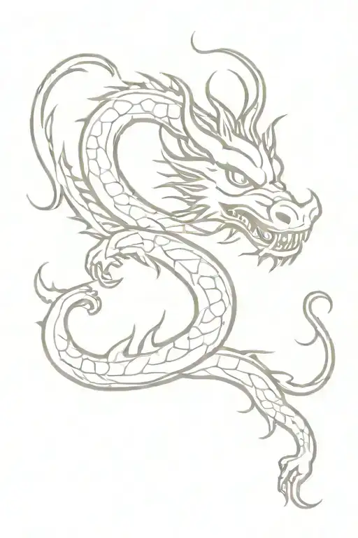 A Minimalist Silhouette Of A Chinese Dragon With A Subtle Hint Of A Youkai Mask In The Background