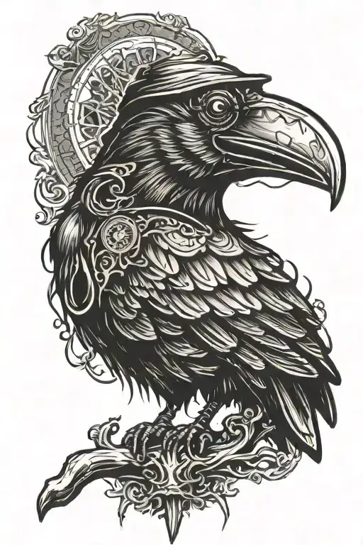 Plague Doctor With Body Of A Raven Perched