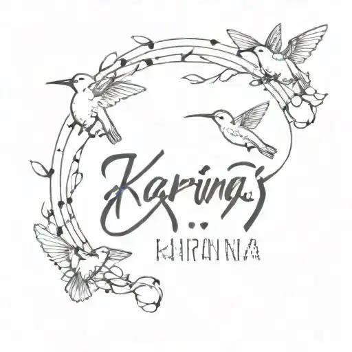 Karina's Name In A Creative Musical Font With Hummingbirds Flying Around It