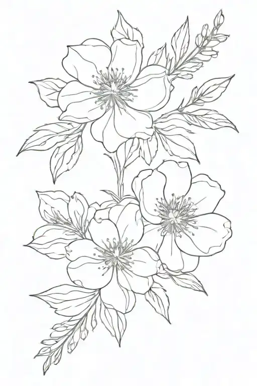 Fine Line Tattoo Of Aster Rose Larkspur Carnation