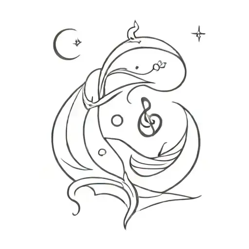 A Tattoo Design Combining Ariana Grande's Music Notes With A Beach Scene And Pisces Symbol