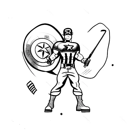 A Minimalist Tattoo Of Captain America Holding A Golf Club