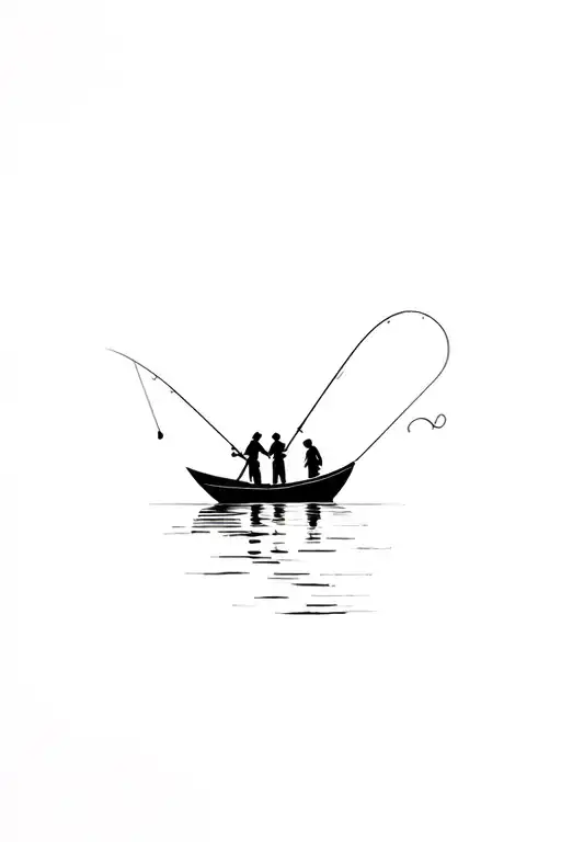Family Members Fishing On A Boat Inside