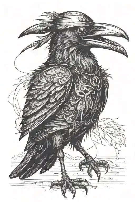 Crow With A Normal Bird Body And A Plague Doctor Mask In An Medieval Drawing Style