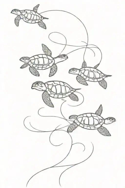 Spine Tattoo With Sea Turtles And Ocean Waves Flowing