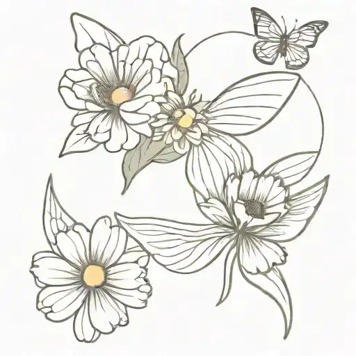 Daisy And Butterfly Wings Spread Wings