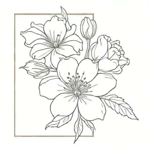 A Minimalist Tattoo Design Featuring A Delicate Bouquet Of January Birth Flowers