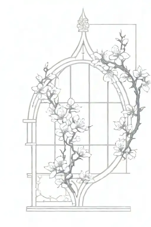 Neo Gothic Windows And Cherry Blossoms On The Background