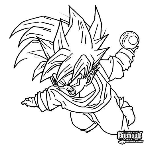 A Minimalistic Tattoo Of Son Goku Jogging With A Dragon Ball As His Companion