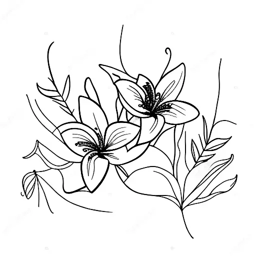 Lily With Abstract Lines And Leaves