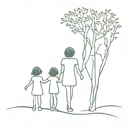 Single Mom With Tree Sons Holding Hands Walking Full Body