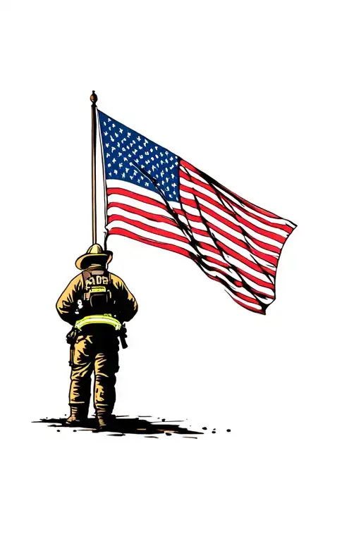 Firefighter And Flag Memorial