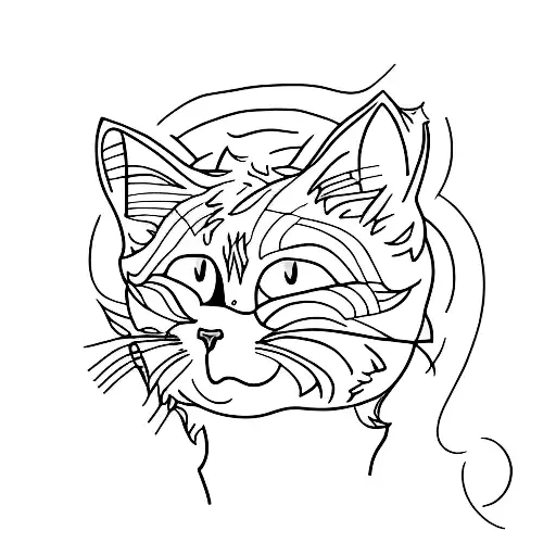 A Minimalist Tattoo Of A Fluffy Grey Cat