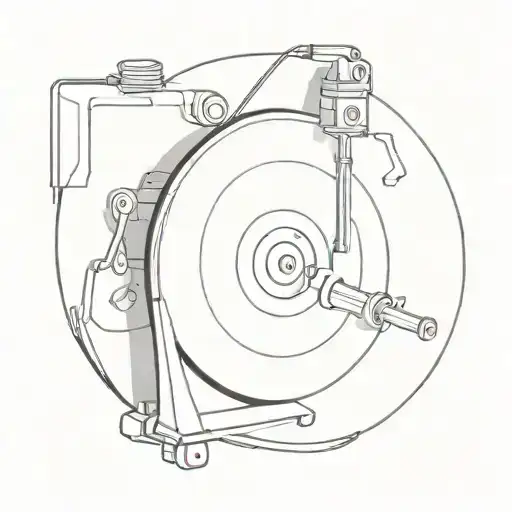 A Minimalist Tattoo Design Of A Record Player Needle Spinning On A Car Wheel