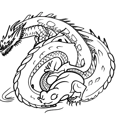 Lycorises And A Dragon In A Red And Black Color Scheme