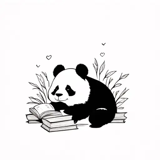 Panda Sleeping While Reading Books Surrounded