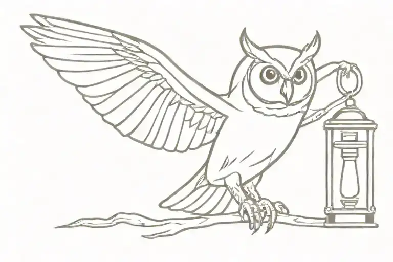 An Owl Flying Holding A Light Fixture