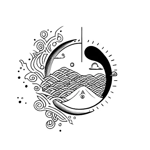 A Minimalist Tattoo Of A Sleeping Moon With Musical Notes As Its Rays