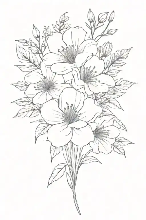 Flower Bouquet Fine Line September And June Birth Flower Bouquet
