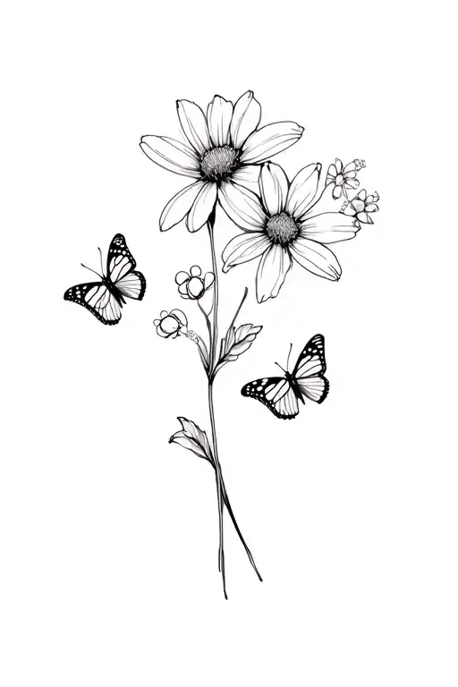 December Birth Flower And February Birth Flower With 4 Tiny Butterflies