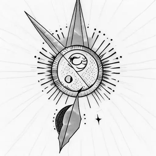 A Minimalist Tattoo Of A Sleeping Moon With Daggers As Its Rays