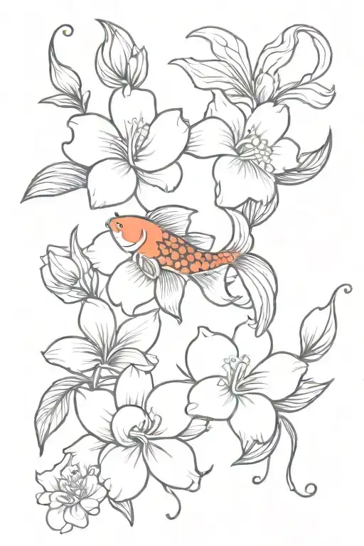 Hibuscus Flowers And Koi Fish Twins