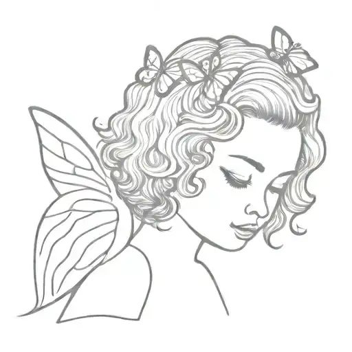 Curly Hair Little Girl With Butterfly Wings Turning Into Angel Wings