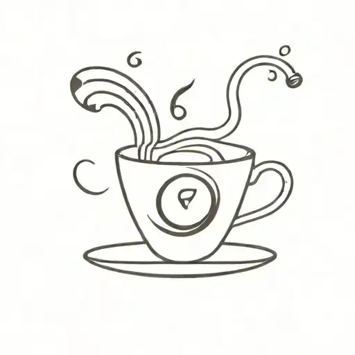 A Minimalist Tattoo Of A Coffee Cup With Musical Notes As Steam Coming Out Of It