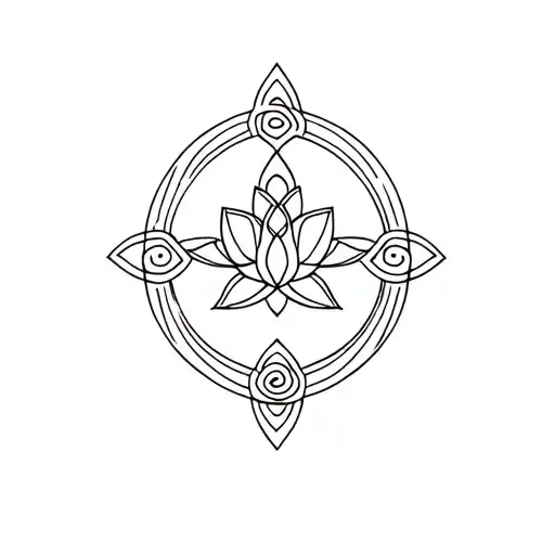 Tibetan Knot And Lotus Flower And Enso Circle