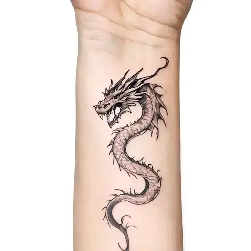 Dragon On The Forearm In The Form Of Smoke Lines