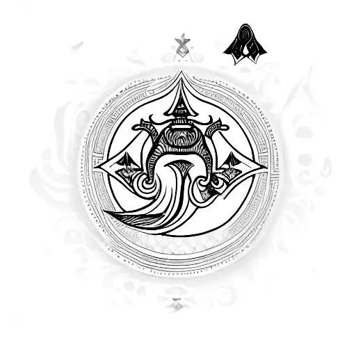 Design Tattoo That Incorporates A Crescent Moon And Ace Of Spades Symbol