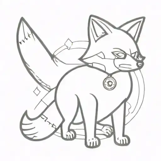 A Minimalist Tattoo Of A Fox With Video Game Controller Buttons Incorporated Into Its Design