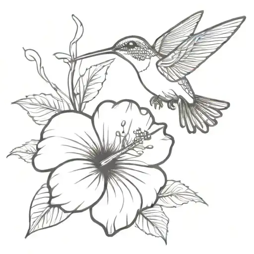 Flying Hummingbird Pollinates An Open Hibiscus With Ornaments