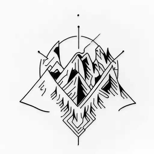 A Minimalist Tattoo Of An Ice Axe Embedded In A Mountain
