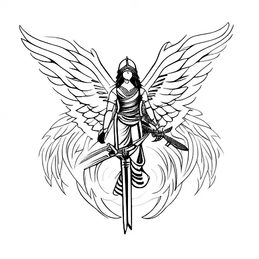 Dark Angel With Open Wings And A Sword In His Hand