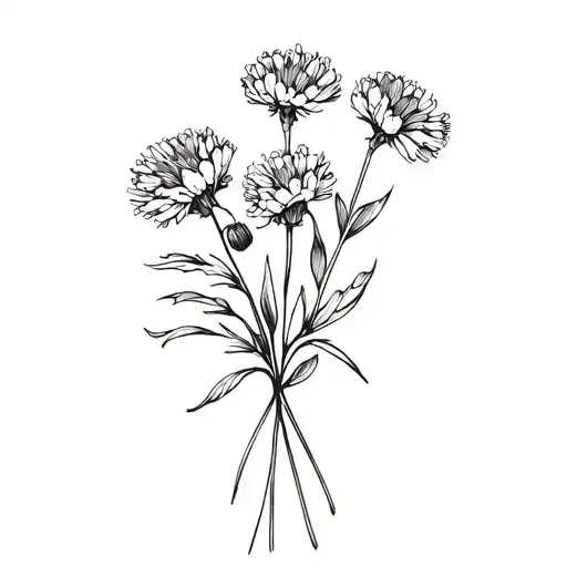 A Bouquet With A Helichrysum And A Cotton Black And White Minimal Only Lines