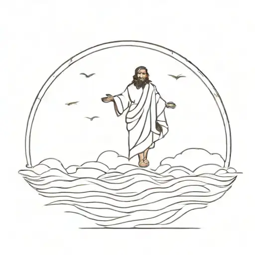 A Minimalist Design Of Jesus Walking On Water