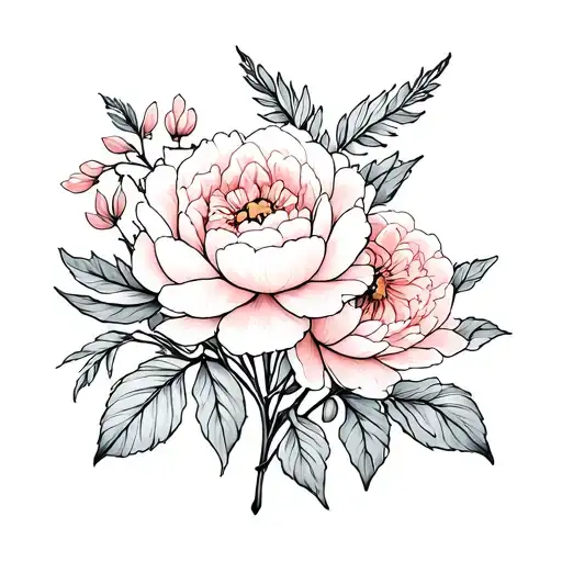 Creates A Delicate Floral Composition With Several Flowers Such As Peonies