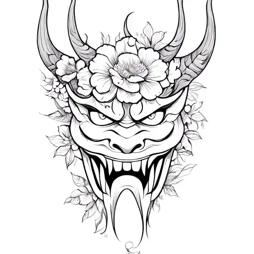 Oni Mask Wrapped In Flowers