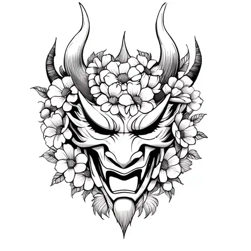 Oni Mask Wrapped In Flowers