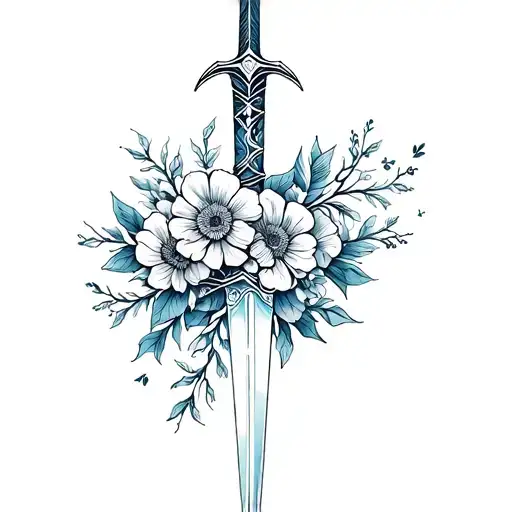 Celestial Sword Wrapped In Flowers Intertwined