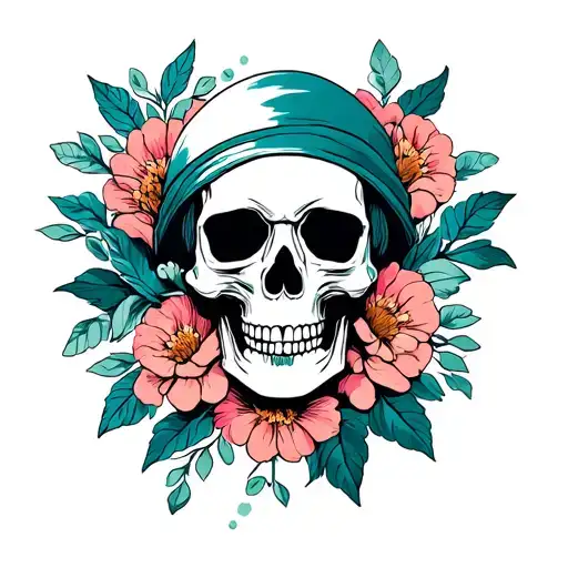 Pirate Skull Wrapped In Flowers