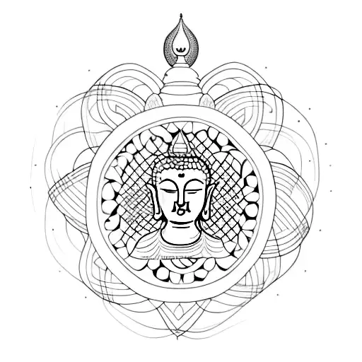 A Minimalist Tattoo Of A Serene Buddha Surrounded By Delicate Lines Representing The Mind And Soul