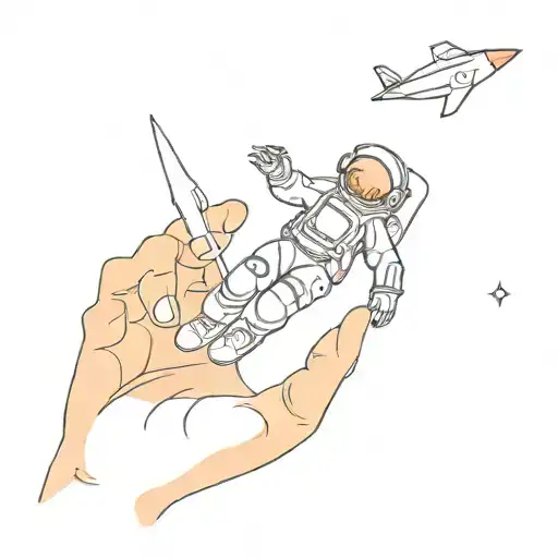 Astronaut Floating In The Space With Paper Plane In One Hand