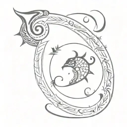 Pices Zodiac With Intution Symbol With Tribal Patterns