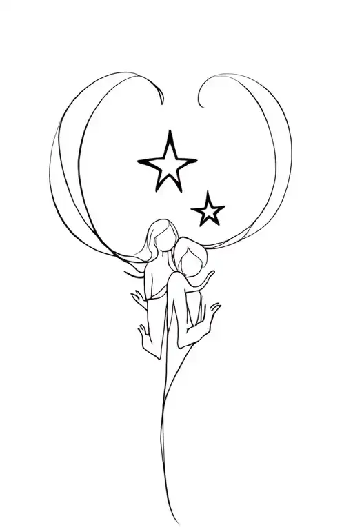 Lettering Mother Holding Children Of 3 Stars