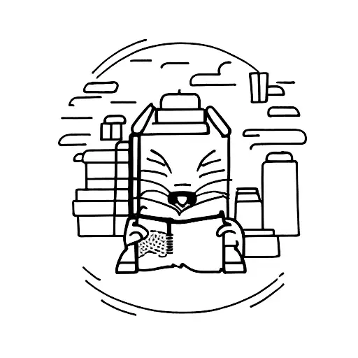 A Minimalist Tattoo Of A Dog Reading A Book Under A Tourist Landmark