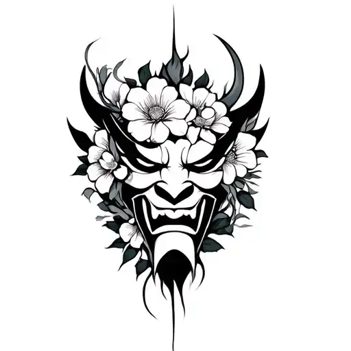 Oni Mask Wrapped In Flowers
